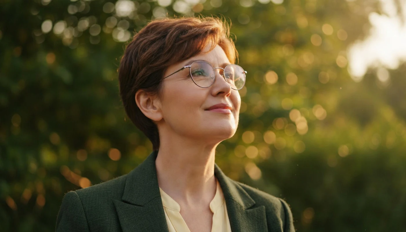 Woman outdoors in warm sunlight
